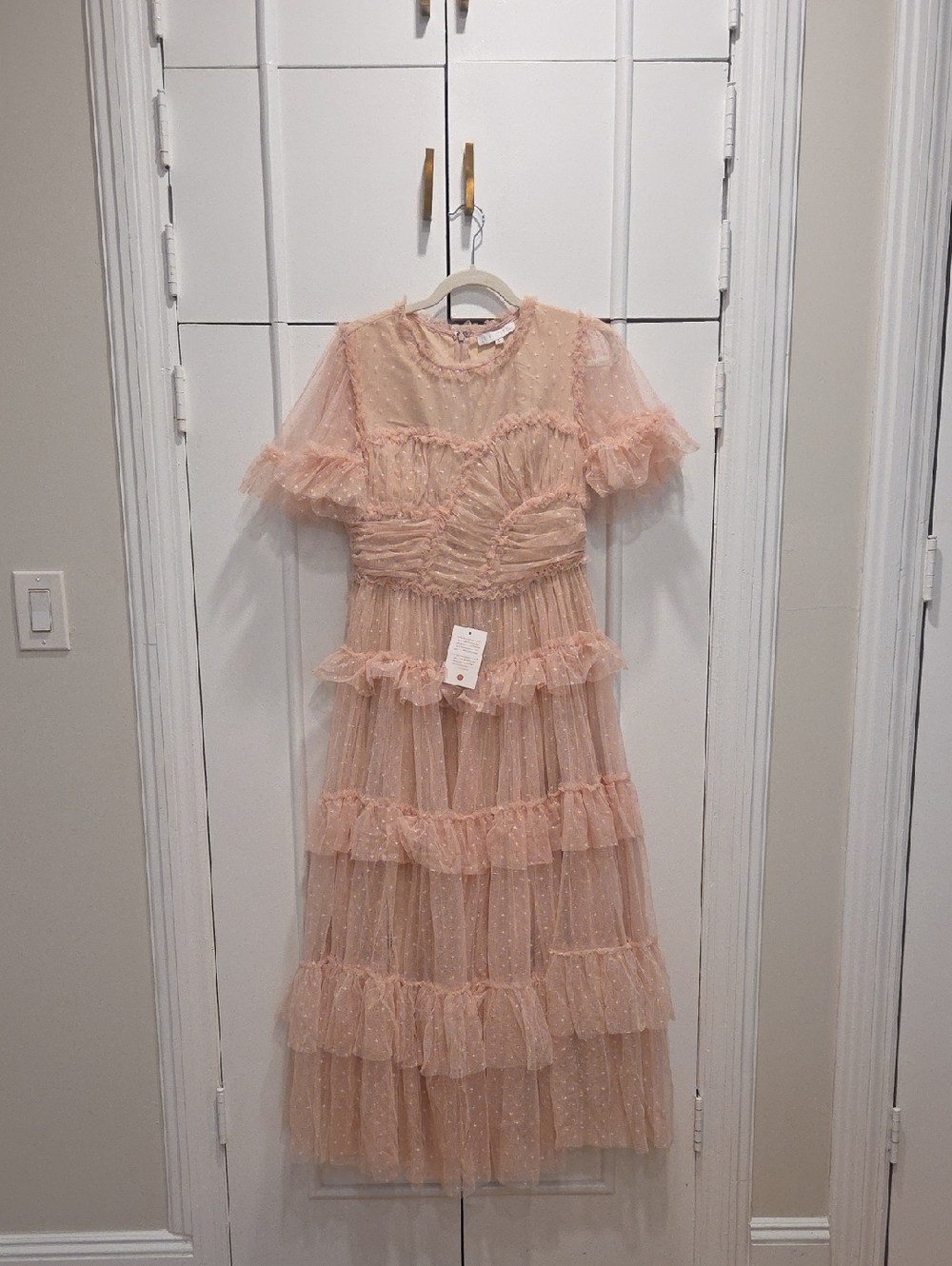 Ivy City Co Pink Blush Tiered Tulle Wedding Dress